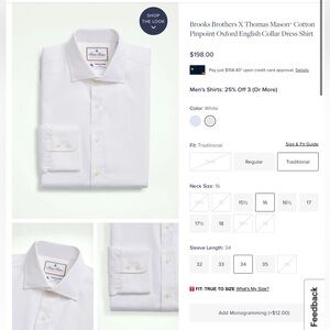 Brooks Brothers X Thomas Mason cotton pinpoint oxford english collar dress shirt